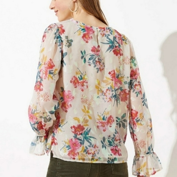 LOFT FLORAL BELL CUFF BLOUSE IN WHISPER WHITE - Picture 2 of 10